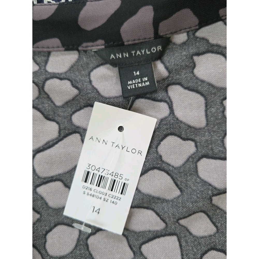 Ann Taylor Wrap Dress 14 Black/Gray Animal Print Midi Long Sleeve Stretch NWT - Picture 3 of 10